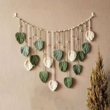 Load image into Gallery viewer, Boho Macrame Tapestry Leaf Feather Wall Hanging
