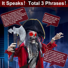 Load image into Gallery viewer, 6.4ft Extra Tall Halloween Animatronic Talking Standing Pirate Ghost, Voice Control Flashing Red Eyes Horror Sounds
