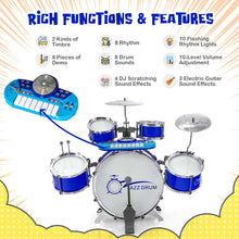 Load image into Gallery viewer, Babyjoy Jazz Drum Set for Toddler Kids Educational Toy w/Keyboard Cymbal Microphone Blue
