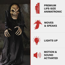 Load image into Gallery viewer, Hunched Skeleton Talking Scare Prop Animatronic for Indoor or Covered Outdoor
