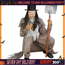 Load image into Gallery viewer, Motion-Activated Crouching Grave Digger Talking Scare Prop Animatronic for Indoor or Covered Outdoor
