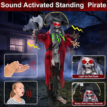 Load image into Gallery viewer, 6.4ft Extra Tall Halloween Animatronic Talking Standing Pirate Ghost, Voice Control Flashing Red Eyes Horror Sounds
