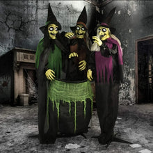 Load image into Gallery viewer, Life-Size Scary Talking 3 Witches with Cauldron Halloween Animatronic, Battery Operated
