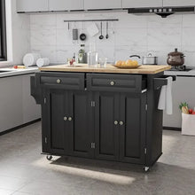 Load image into Gallery viewer, Kitchen Cart with Wood Top and Drop Leaf Breakfast Bar on Wheels with Drawer and Storage
