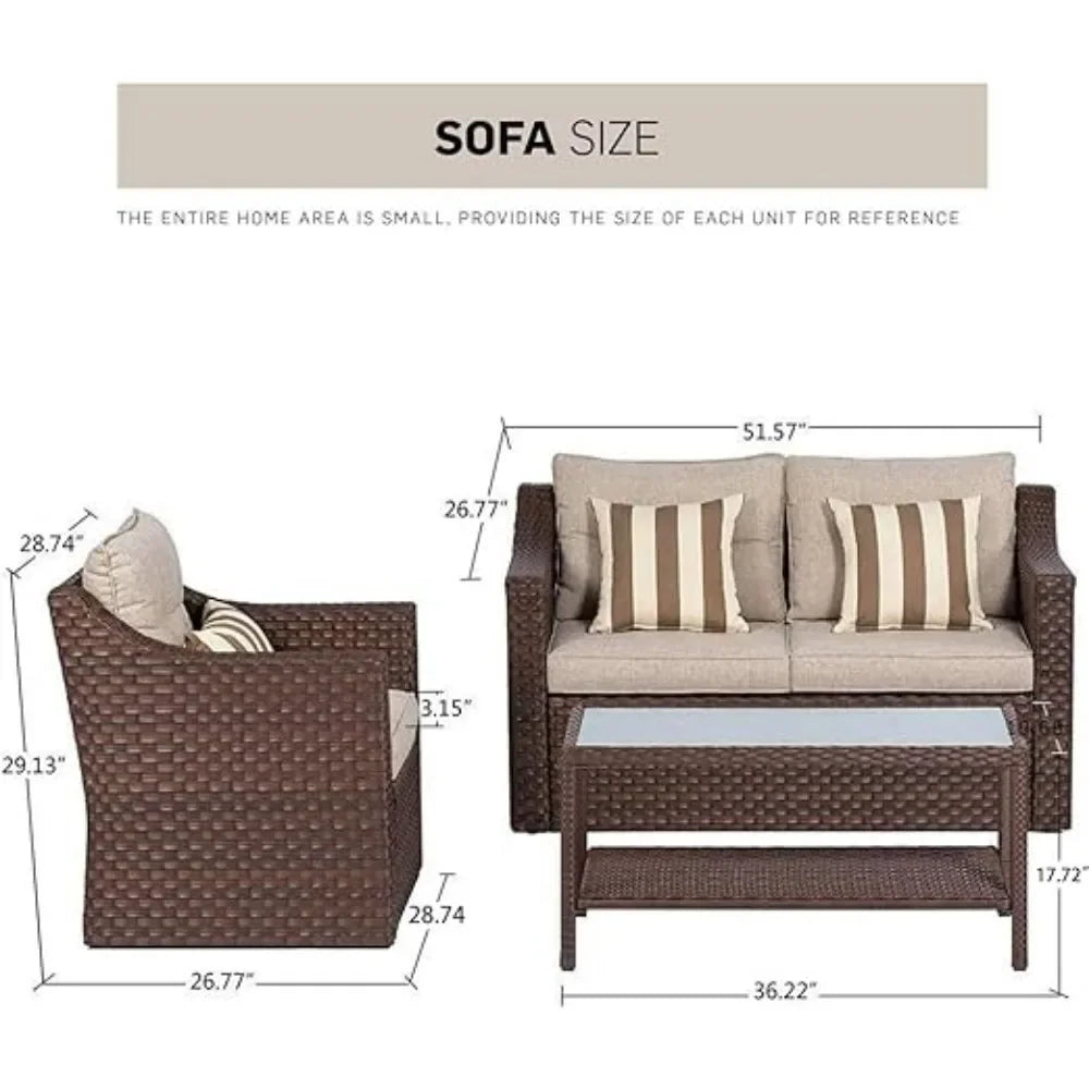 Outdoor Patio 7-Piece Brown Wicker Conversation Furniture Set Patio Lounge Chairs with Ottoman & Loveseat