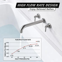 Load image into Gallery viewer, Bathroom Supplies Tub Faucet Brushed Nickel High Flow Bathtub Faucet Two Handles Solid Brass Long Spout Reach Accessories
