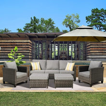 Load image into Gallery viewer, 5 Pieces Outdoor Wicker Rattan Sofa Couch with Ottomans and Comfy Cushions, All Weather High Back

