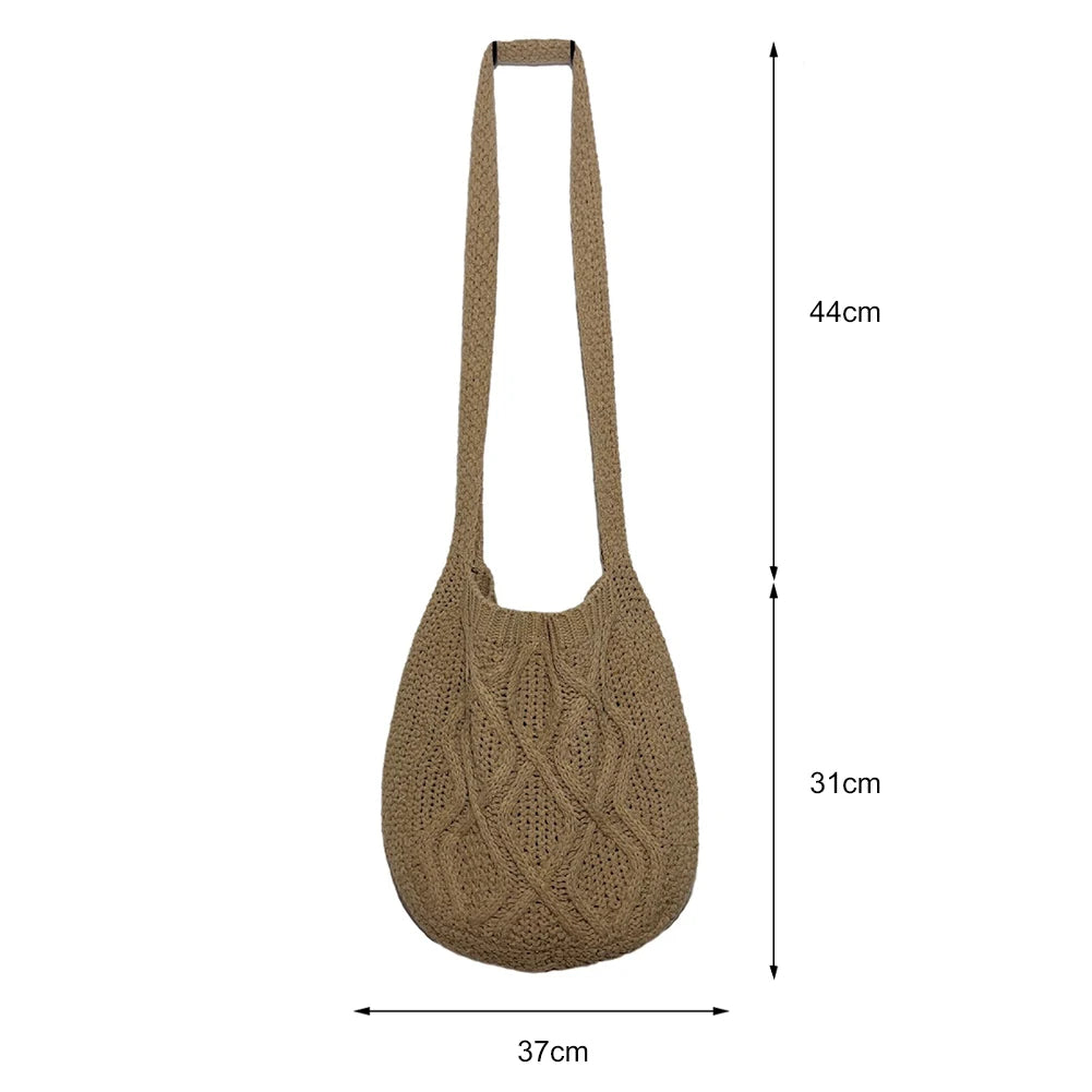 Wool Knitted Shoulder Shopping Bag for Women Vintage Crochet Bag