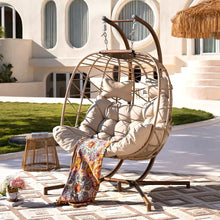 Load image into Gallery viewer, 2 Person Wicker Swing Double Egg Chair with Stand and with Cushion and Pillow
