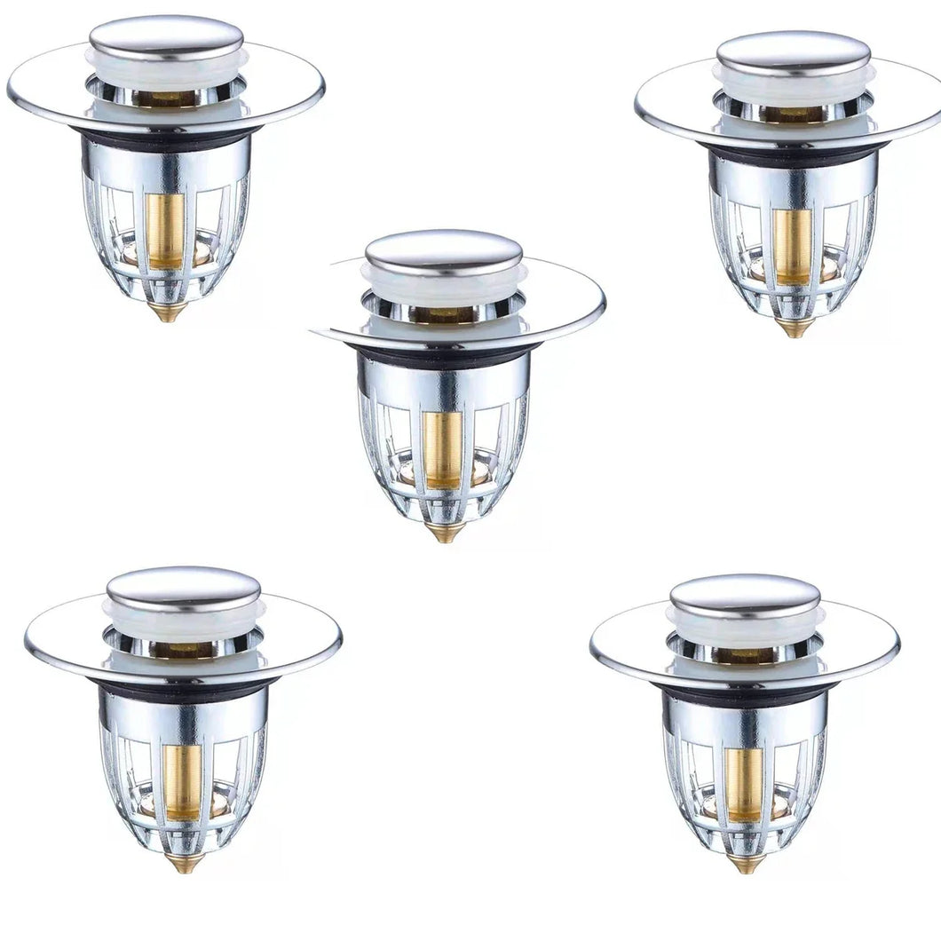 1/2/5pcs Universal Rebound Drain Plug Filter Basin Pop-up Chrome Sink Filter with Hair Catcher