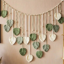 Load image into Gallery viewer, Boho Macrame Tapestry Leaf Feather Wall Hanging
