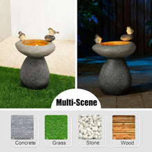 Load image into Gallery viewer, 20.75&quot; H Zen Style Faux Stone Texture Birdbath Outdoor Fountain with Birds Decor
