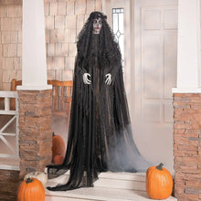 Load image into Gallery viewer, Halloween Prop 67&quot; Lifesize Widowed Ghost Woman in Black with Flashing Red Eyes
