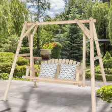 Load image into Gallery viewer, Heavy Duty 880 LBS Wooden Patio Porch Swing with A-Frame Stand, Hanging Swing Bench Chair with Frame
