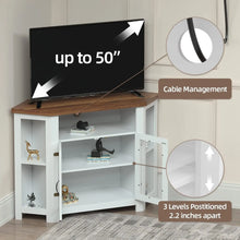 Load image into Gallery viewer, Small Corner Tv Stand up to 48 Inc, Farmhouse  Wood Corner Cabinet with Double Doors
