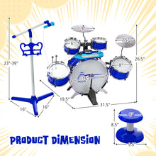 Load image into Gallery viewer, Babyjoy Jazz Drum Set for Toddler Kids Educational Toy w/Keyboard Cymbal Microphone Blue
