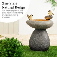 Load image into Gallery viewer, 20.75&quot; H Zen Style Faux Stone Texture Birdbath Outdoor Fountain with Birds Decor
