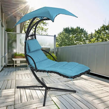 Load image into Gallery viewer, Hammock Lounge Outdoor Porch Swing Arc Stand with Canopy Umbrella and Pillow, 280 LBS Capacity
