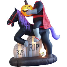 Load image into Gallery viewer, 6.5 Foot Tall Lighted Halloween Inflatable Headless Horseman with Horse Tombstones Skull and Pumpkin Lights
