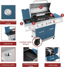 Load image into Gallery viewer, GA5403B 5-Burner BBQ Cabinet Style Propane Gas Grill with Rotisserie Kit, Sear Burner, Rear Burner and Side Burner
