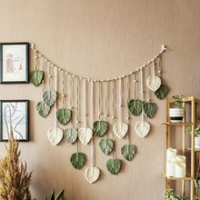 Load image into Gallery viewer, Boho Macrame Tapestry Leaf Feather Wall Hanging

