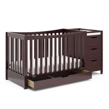 Load image into Gallery viewer, New 5-In-1 Convertible Crib with Drawer Crib and Changing-Table Combo w/ changing pad, Converts To Toddler Bed
