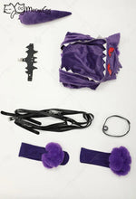 Load image into Gallery viewer, Meowcos Halloween Purple Sexy Romper Bodysuit Plush Hooded and Socks with Belt and Tail
