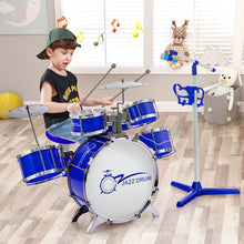 Load image into Gallery viewer, Babyjoy Jazz Drum Set for Toddler Kids Educational Toy w/Keyboard Cymbal Microphone Blue
