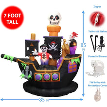 Load image into Gallery viewer, 7 Foot Halloween Inflatable Skeletons Ghosts on Pirate Ship Lights Decor Outdoor Indoor
