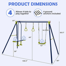 Load image into Gallery viewer, Babyjoy 440 lbs Swing Set 3-in-1 Kids Swing Stand w/Swing Gym Rings Glider for Backyard
