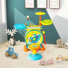 Load image into Gallery viewer, Babyjoy 2-in-1 Kids Electronic Drum Kit Music Instrument Toy w/ Keyboard Microphone Blue
