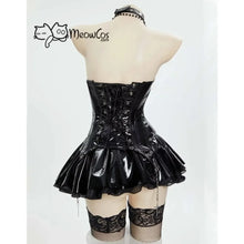 Load image into Gallery viewer, Meowcos Miss Misa Cosplay Halloween Gothic  Black Lace-up Corset Top and Skirt with Net Stockings and Sleeves
