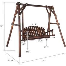 Load image into Gallery viewer, Heavy Duty 880 LBS Wooden Patio Porch Swing with A-Frame Stand, Hanging Swing Bench Chair with Frame
