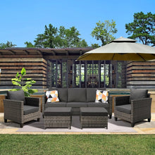 Load image into Gallery viewer, 5 Pieces Outdoor Wicker Rattan Sofa Couch with Ottomans and Comfy Cushions, All Weather High Back
