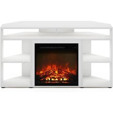 Load image into Gallery viewer, Furinno Jensen Corner Stand with Fireplace for TV up to 55 Inches, Solid White
