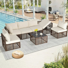 Load image into Gallery viewer, 7 Pieces Wicker Outdoor Sectional Conversation Couch Set,Cushions &amp; Coffee Table
