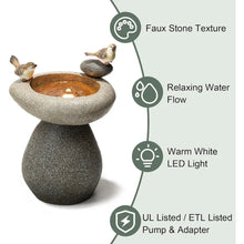 Load image into Gallery viewer, 20.75&quot; H Zen Style Faux Stone Texture Birdbath Outdoor Fountain with Birds Decor
