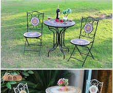 Load image into Gallery viewer, Outdoor Balcony Table and Chair Mosaic Iron Three-Piece Set
