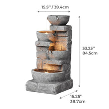 Load image into Gallery viewer, 2024 New Cascading Bowls and Stacked Stones LED Outdoor Water Fountain for Gardens
