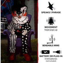 Load image into Gallery viewer, Motion-Activated Talking Jump-Scare Animatronic for  Party Prank, Plug-in or Battery Operated
