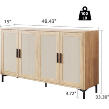 Load image into Gallery viewer, Kitchen buffet cabinet with rattan decorative doors, 4 key rattan cutlery cabinets
