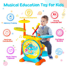 Load image into Gallery viewer, Babyjoy 2-in-1 Kids Electronic Drum Kit Music Instrument Toy w/ Keyboard Microphone Blue
