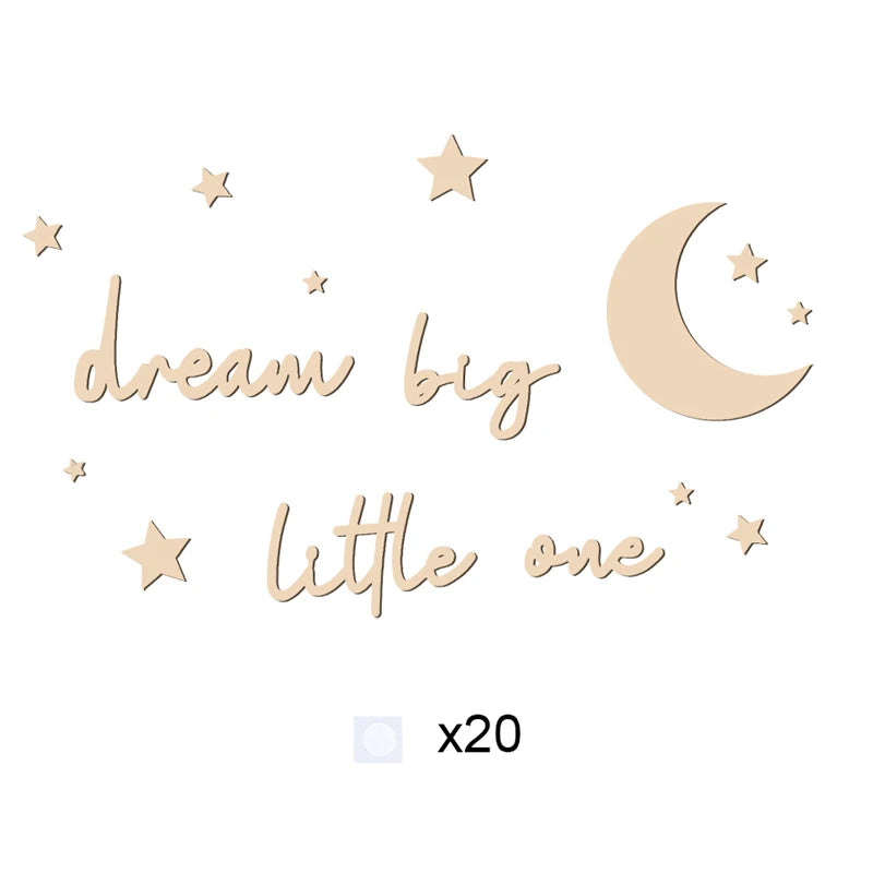 Dream Big Little One Wall Sticker Wall Wooden Sign for Baby Nursery Kids Room Inspirational Motivational Wooden Craft