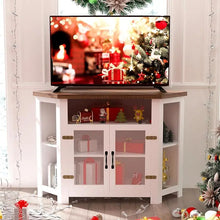 Load image into Gallery viewer, Small Corner Tv Stand up to 48 Inc, Farmhouse  Wood Corner Cabinet with Double Doors
