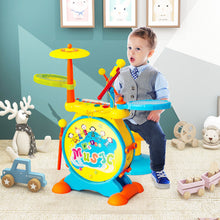 Load image into Gallery viewer, Babyjoy 2-in-1 Kids Electronic Drum Kit Music Instrument Toy w/ Keyboard Microphone Blue
