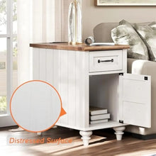 Load image into Gallery viewer, 3 Piece Bedroom Set - Mid Century 6 Drawer Dresser, Set of 2 Side Tables with Charging Station &amp; Storage Cabinet
