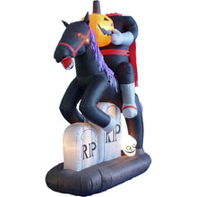 Load image into Gallery viewer, 6.5 Foot Tall Lighted Halloween Inflatable Headless Horseman with Horse Tombstones Skull and Pumpkin Lights
