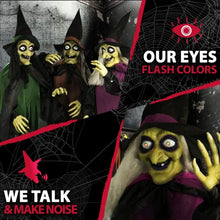 Load image into Gallery viewer, Life-Size Scary Talking 3 Witches with Cauldron Halloween Animatronic, Battery Operated
