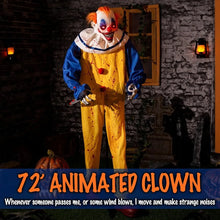 Load image into Gallery viewer, 72&quot; Clown Halloween Animated Decoration with Scary Sounds, Action, Glowing Eyes
