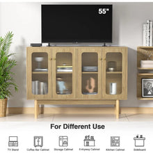 Load image into Gallery viewer, 4 Door Buffet Cabinet Credenza Buffet Table Bar for Kitchen Dining Room Natural H0107 Tv
